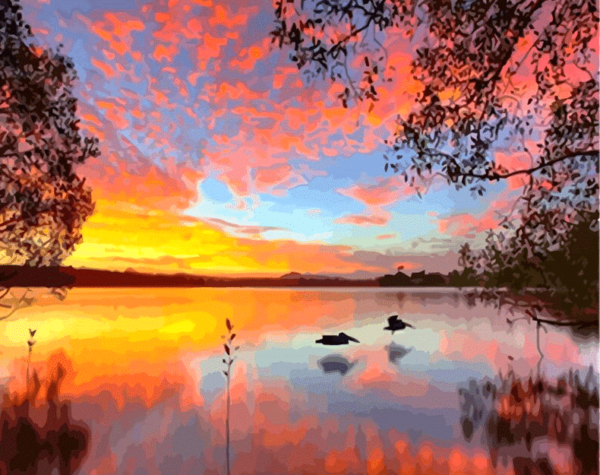 picture of a sunset landscape painting