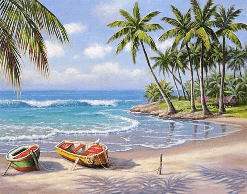 Paint by Numbers Kit Beach Palm Tree Scenery