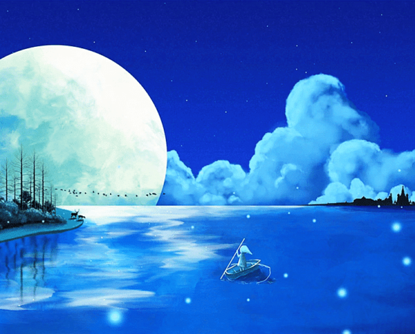 Paint by Numbers Kit Little Girl Moonlight Scenery