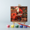 An easel with paints and a canvas on it