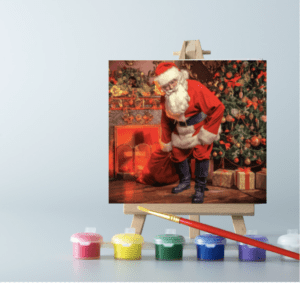 An easel with paints and a canvas on it