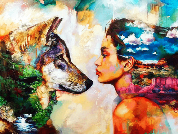 Paint by Numbers Kit Woman & Wolf - Just Paint by Number