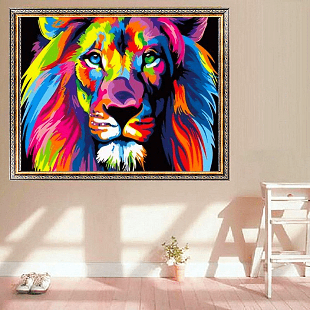Paint By Numbers DIY Kit Frameless Colorful Lion Home Decor Digital Painting Art 