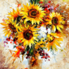 A paint by number painting of sunflowers in a vase