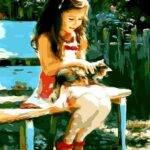 Cute Girl and Cat Paint by Numbers Kit - Just Paint by Number