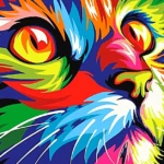 A photo of a colorful cat
