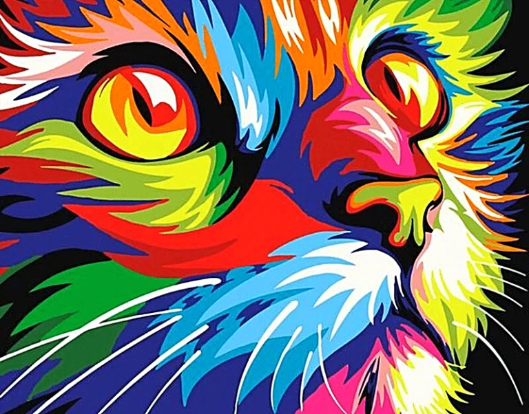 A photo of a colorful cat