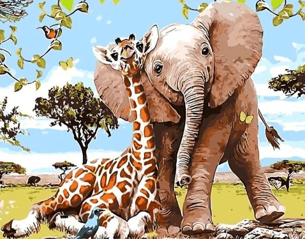 Paint by Numbers Kit Kids Elephant and Giraffe - Just Paint by Number