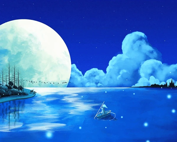 Paint by Numbers Kit Little Girl Moonlight Scenery