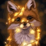 A painting of a fox with lights around it