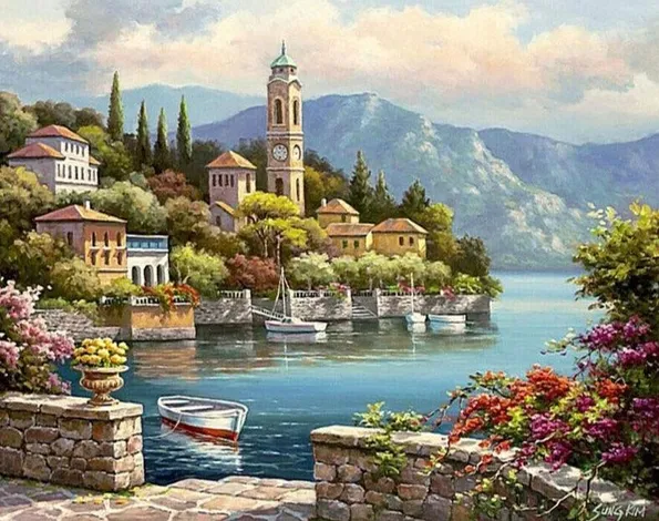 Paint by Number Kit Harbor Seascape - Just Paint by Number