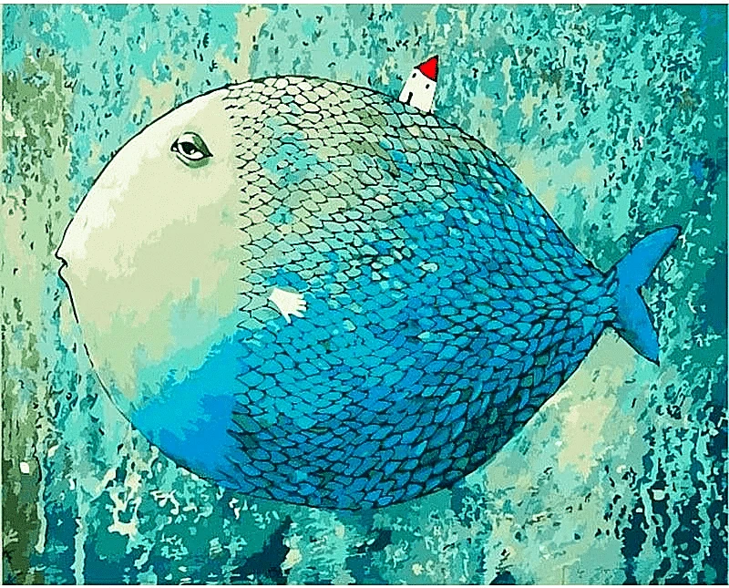 Paint by Number Kit Abstract Blue Fish - Just Paint by Number