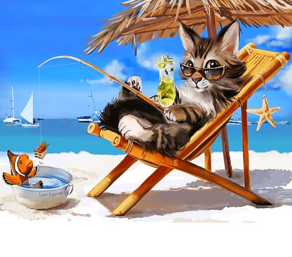 Paint by Numbers Kit Beach Cat