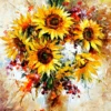 A paint by number painting of sunflowers in a vase