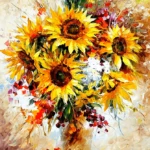 A paint by number painting of sunflowers in a vase