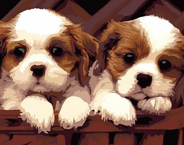 a painting of two puppies
