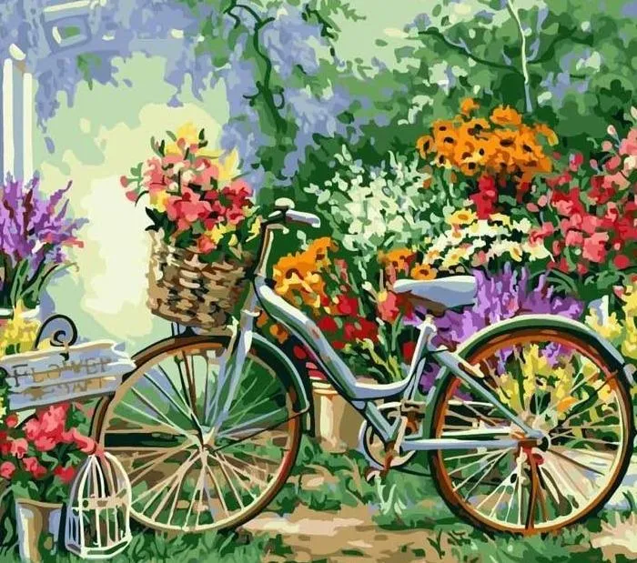 A photo of Bicycle and Flowers - Paint By Numbers Kit