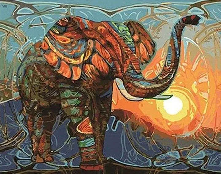 Vintage Abstract Elephant Paint by Numbers Kit - Just Paint by Number