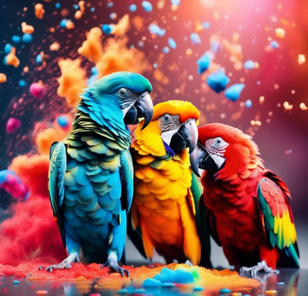 Three Vibrant Colorful Parrots - DIY Diamond Paint