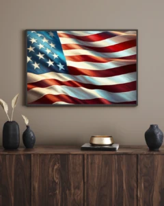 Image of American Flag Paint By Number Canvas in a wall frame