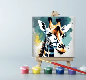 An easel with paints and a canvas on it